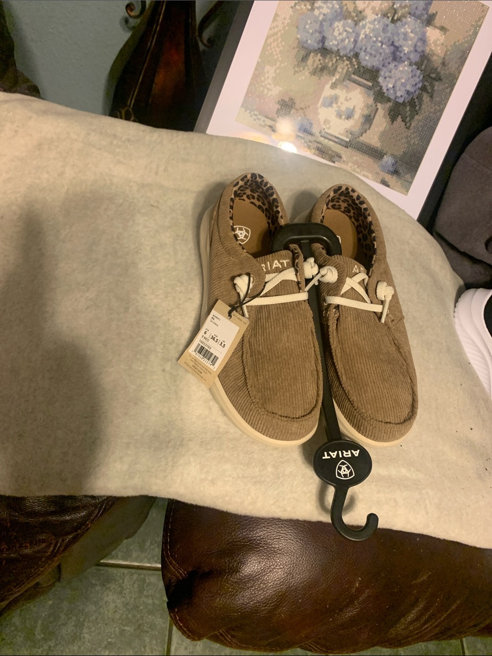Ariat Kids Tan Corduroy Slip-On Sneakers with Leopard Lining
